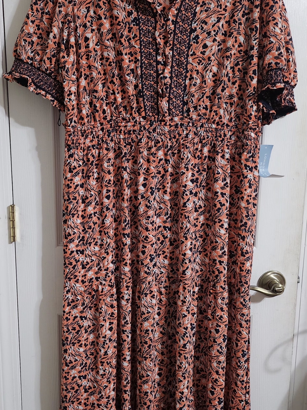 NWT London Times Orange and Navy Abstract Floral Dress